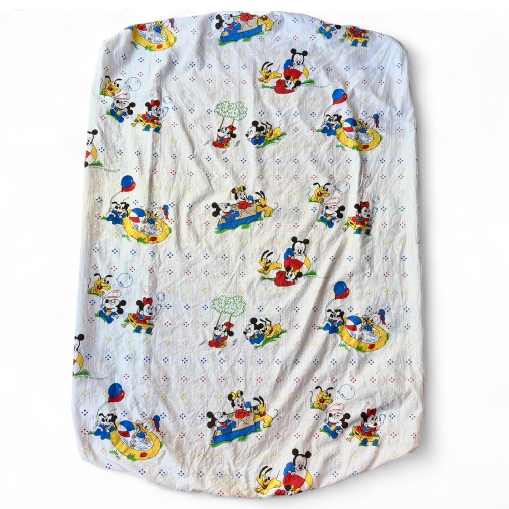 Vintage 1984 Dundee Fitted Mini Crib Sheet Baby Mickey Playground Print Cotton